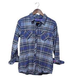 Pladra Top Womens Medium Blue Gray Plaid Flannel Rachel Pohl Art